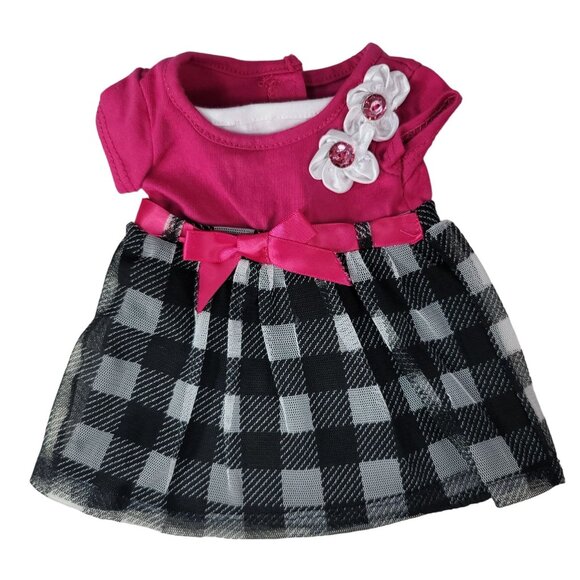 Dollie & Me Doll Dress Black Check Pink Top Bow Flower Rhinestone Set of Two - Picture 2 of 7
